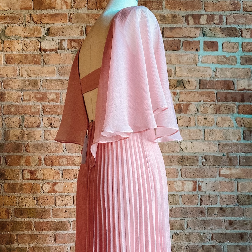 NWT Pink Chiffon Pleated Dress with Flutter Sleeve - Picture 12 of 16